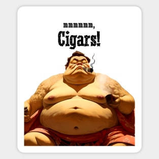 Puff Sumo: mmmmm, I Love Cigars on a light (Knocked Out) background Sticker